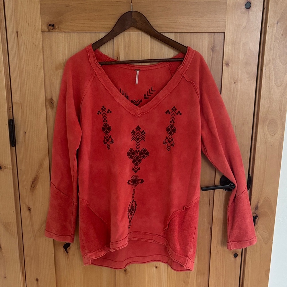 Free People Women's distressed red top